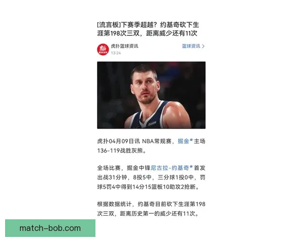 新纪录诞生约基奇40分13助攻零失误震惊联盟